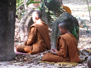 Monks Listening to a Talk at Wat Pah Pong